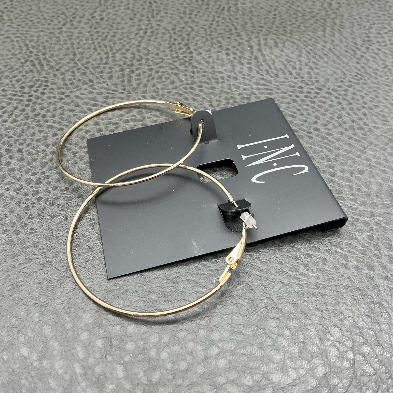 INC International Concepts Hoop Earrings Women Gold Tone Large Latch Back Round