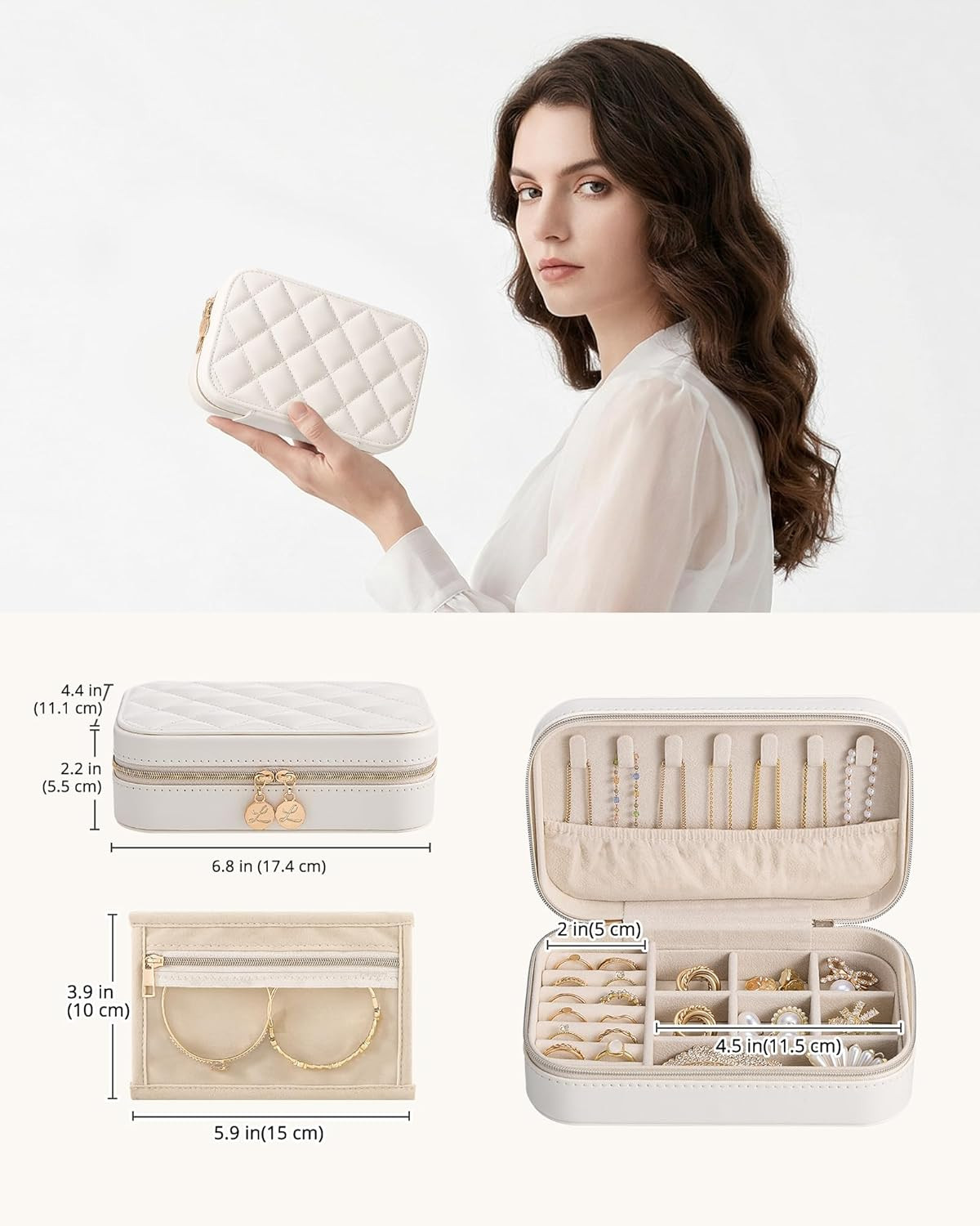Travel Jewelry Case for Women, Portable Jewelry Organizer Box with Clear Bag Bei