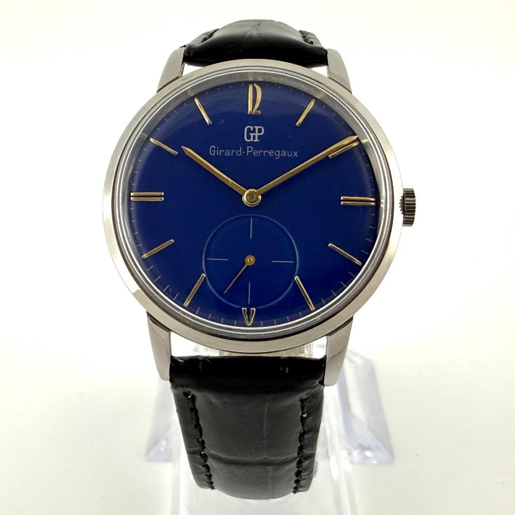 SWISS JUMBO GIRARD PERREGAUX MANUAL WIND NICE BLUE DIAL STEEL VINTAGE WATCH