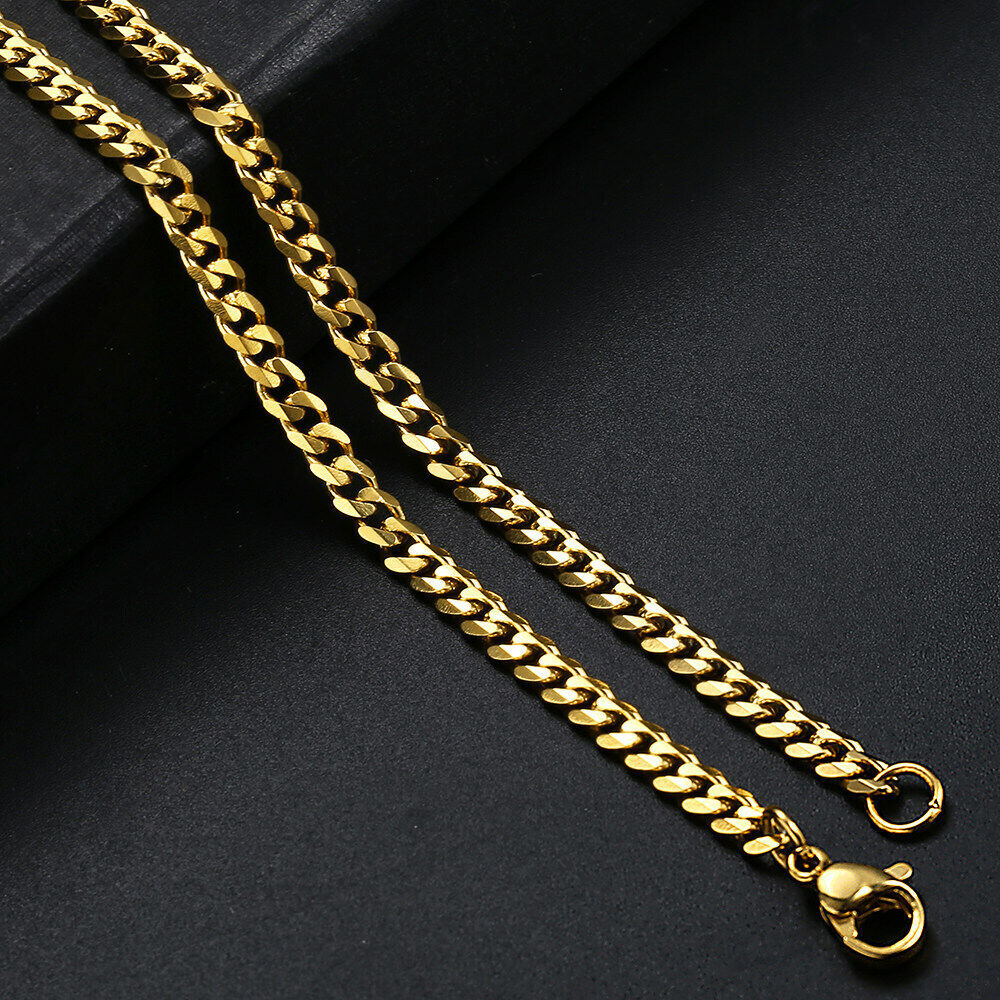 14K Gold Plated Stainless Steel Cuban Curb Chain Necklace Bracelet 3/5/7/9/11mm