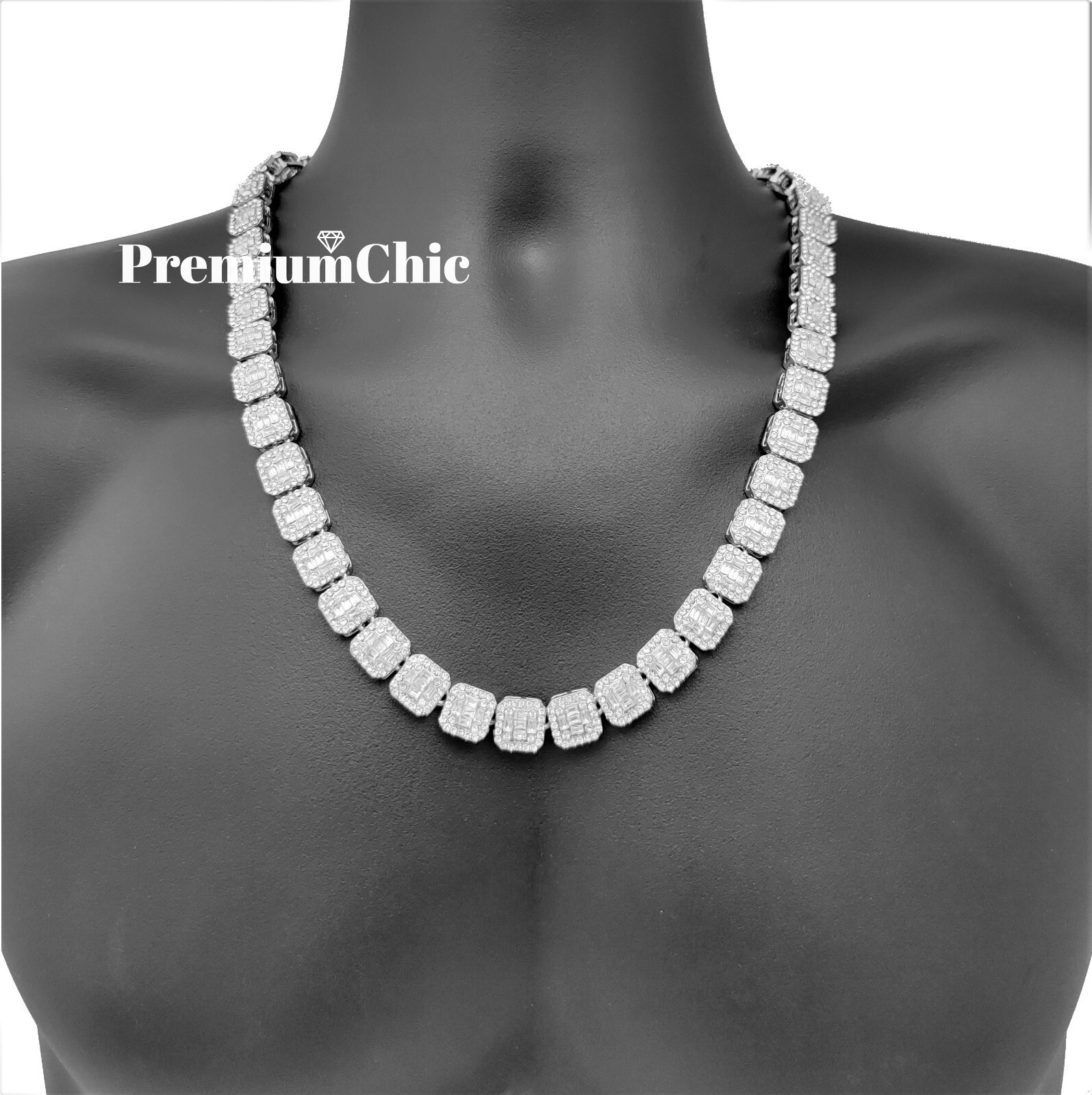 Baguette Cluster Tennis Chain Designer Necklace ICED Plated CZ Jewelry Men Women