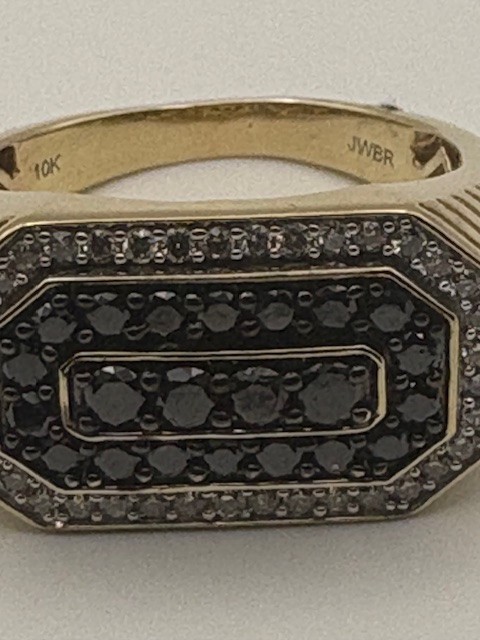 Black & White Diamond Ring 10K Yellow Gold Size 12 Natural IR, Great Investment