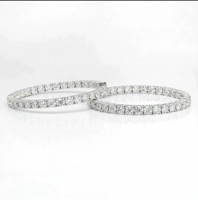 Inside Outside Hoop Earrings 14K White Gold Plated Round Cut Simulated Diamond