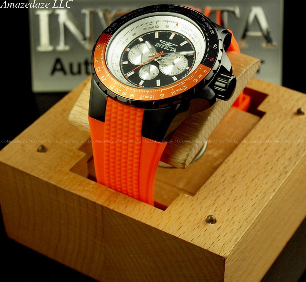 NEW Invicta Men’s 50mm Aviator Stainless Steel Tachymeter BLACK DIAL Watch !!