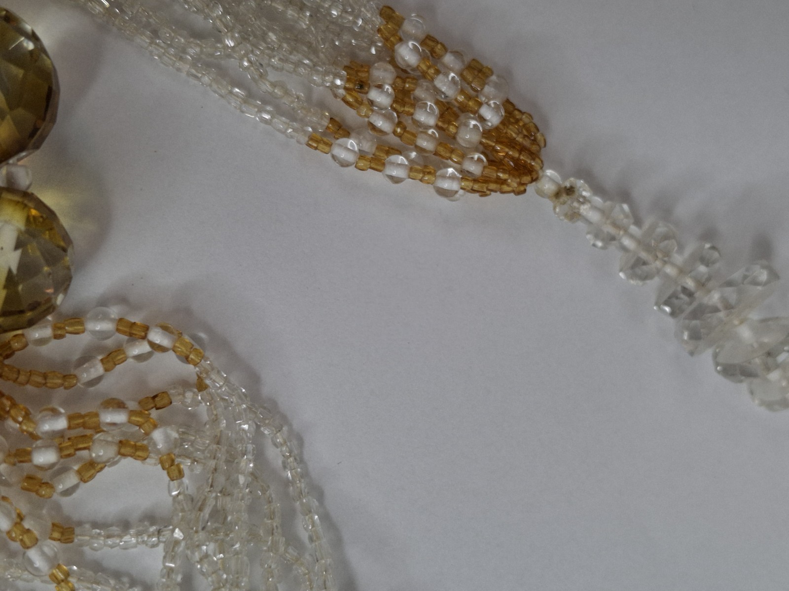 Vintage Glass Bead Sautoir Necklace Clear Flapper Art Deco Tassel Fringe 52”