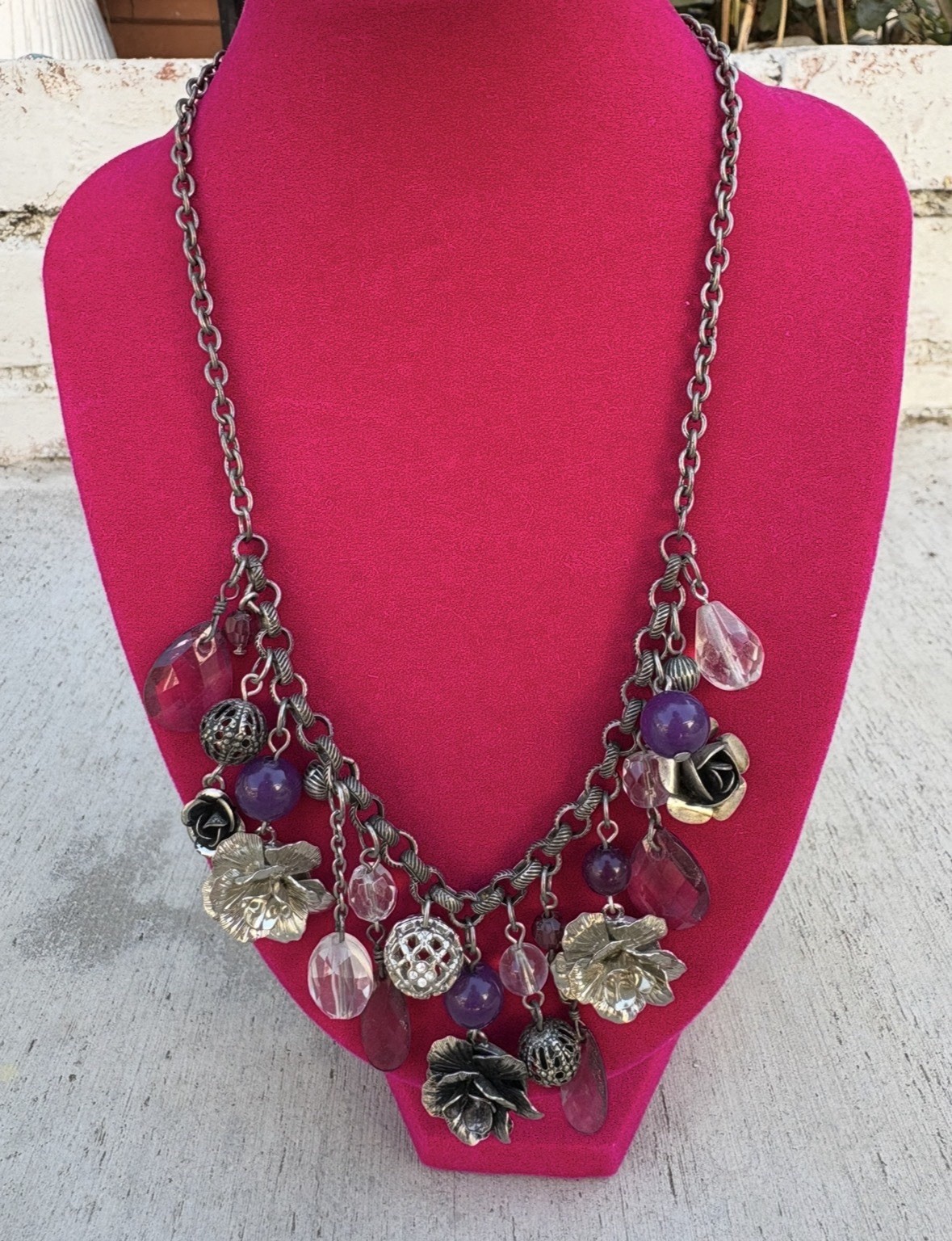 AEO Silver Tone Beaded Charm Necklace