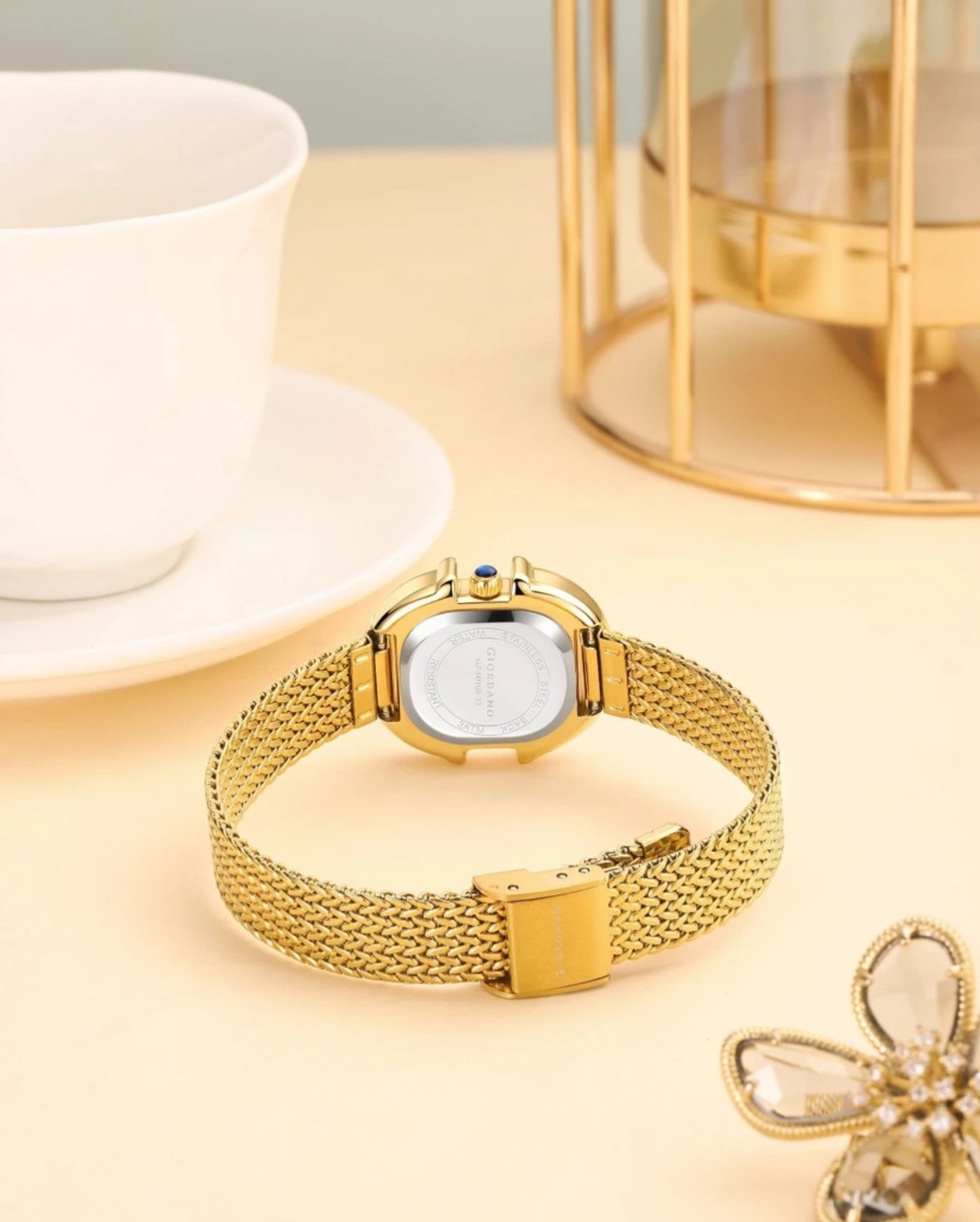 Giordano Women’s Green Dial Quartz Watch Gold Tone Crystal Bezel Stainless Steel