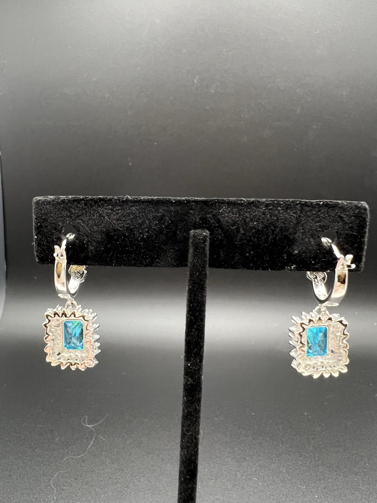 Blue & White/colorless CZ Sterling Silver 925 Dangle Drop Earrings