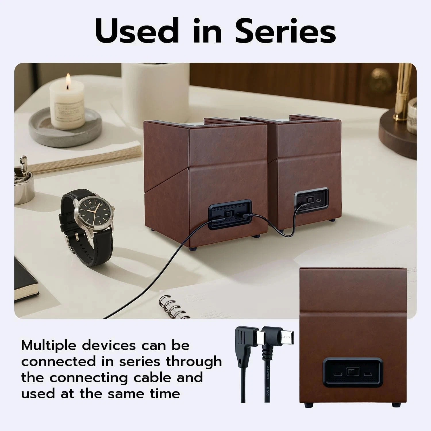 Automatic Rotation Double Watch Winder Box Leather Storage Display Case Gift I
