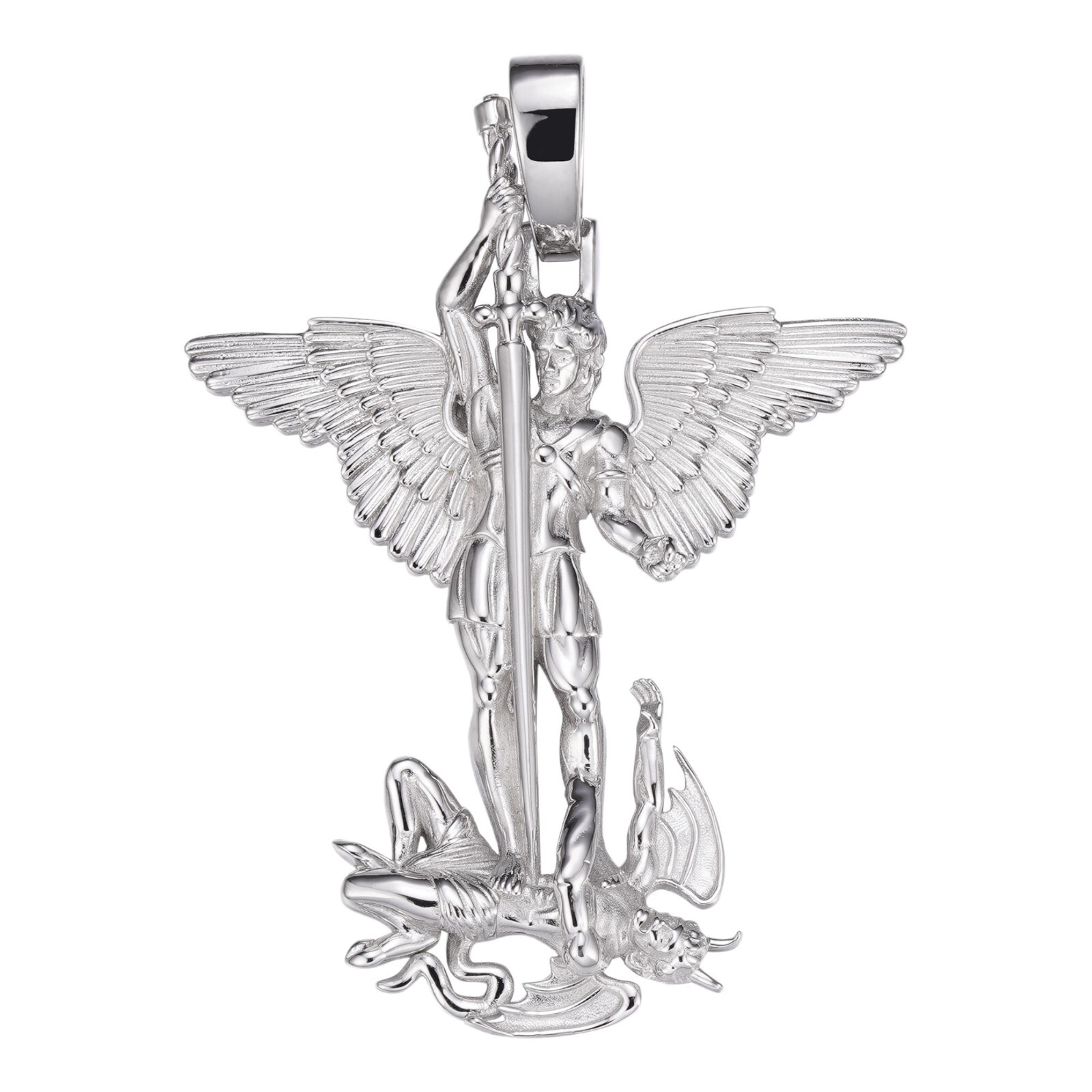 Saint St Michael Slaying Dragon Pendant Solid 925 Sterling Silver Necklace Real