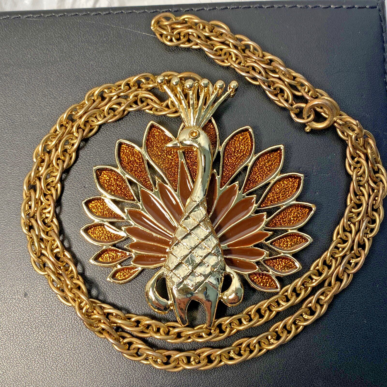 Vintage JJ Jonette Large Peacock Necklace & Pendant