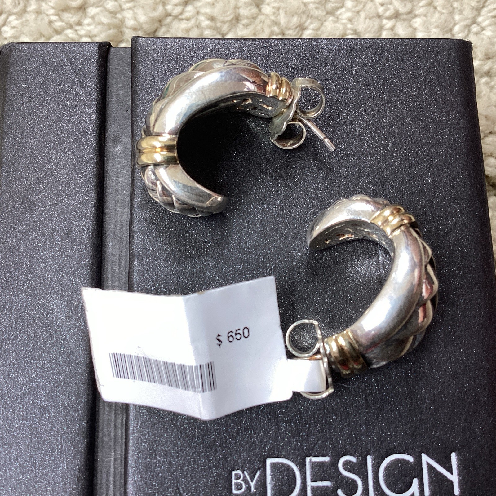 ÑWT Scott Kay Basketweave Sterling Silver 18 K Gold Half Hoop Earrings Msrp $650