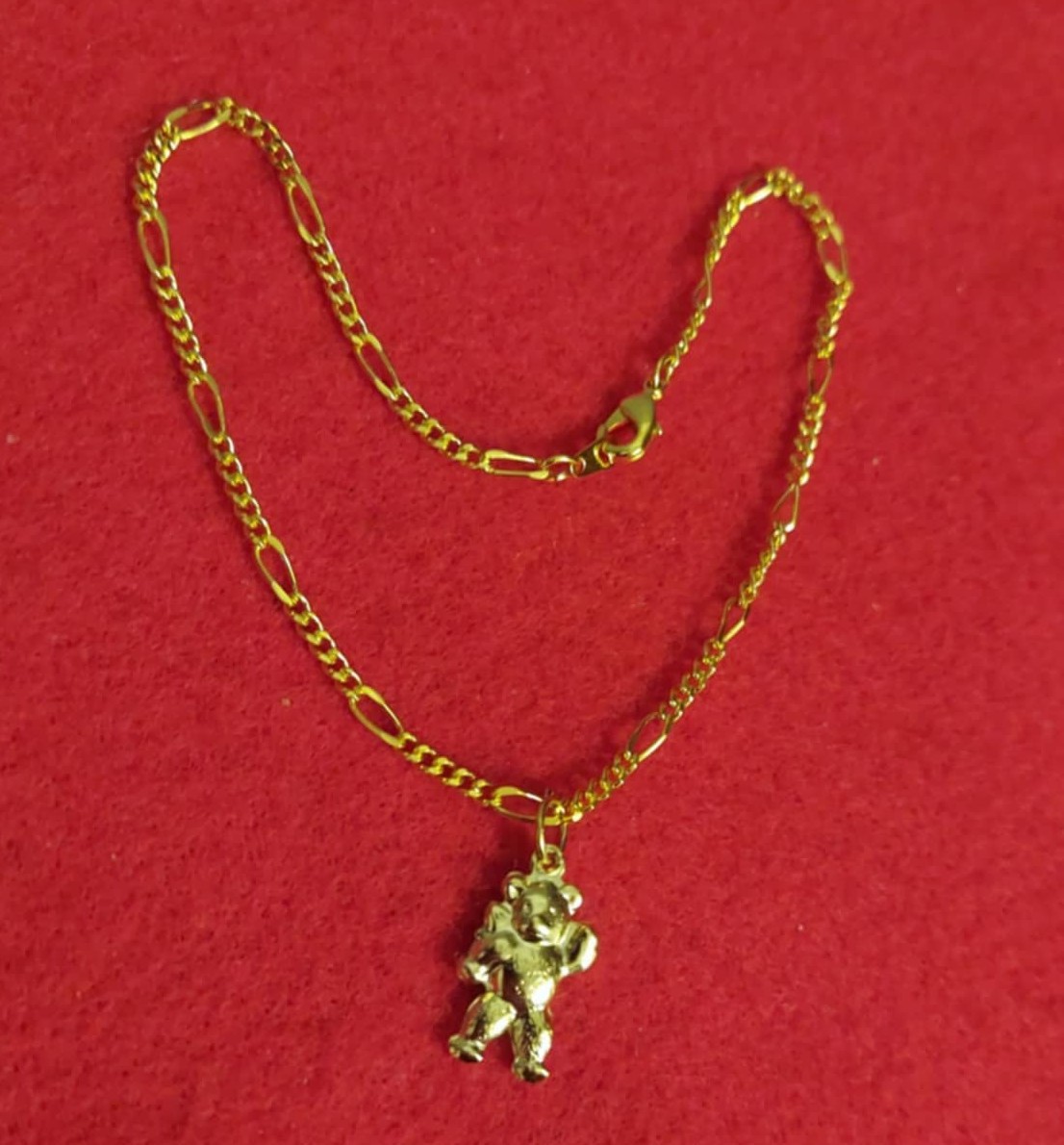 MENS 10 1/2 INCH 14KT GOLD PLATED TEDDY BEAR FIGARO ANKLET – A4