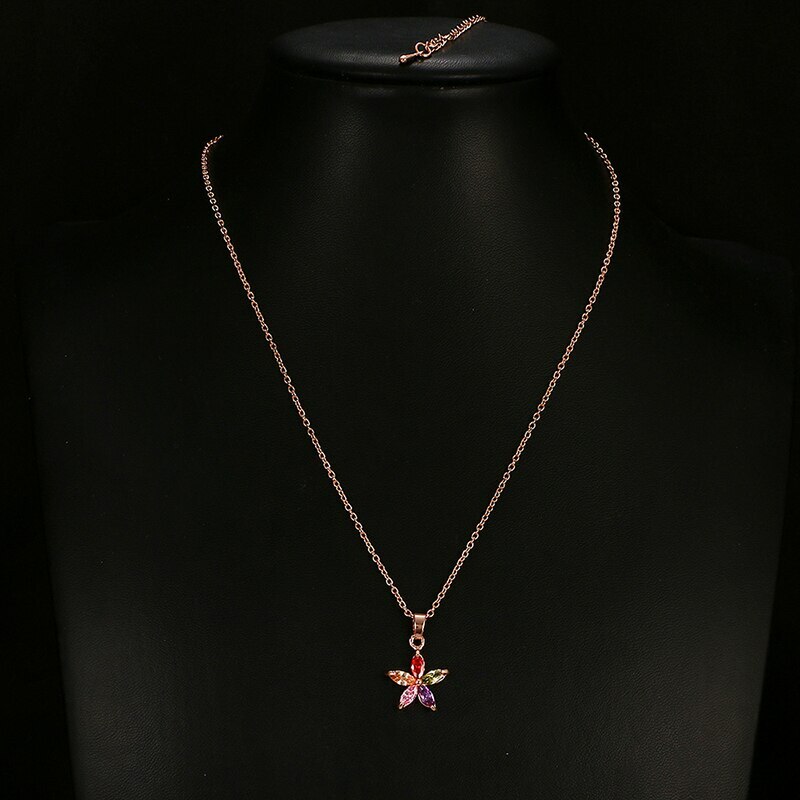 ZARD Flower Motif Pendant in Marquise-Cut Multicolor CZ and Rose-Gold Necklace