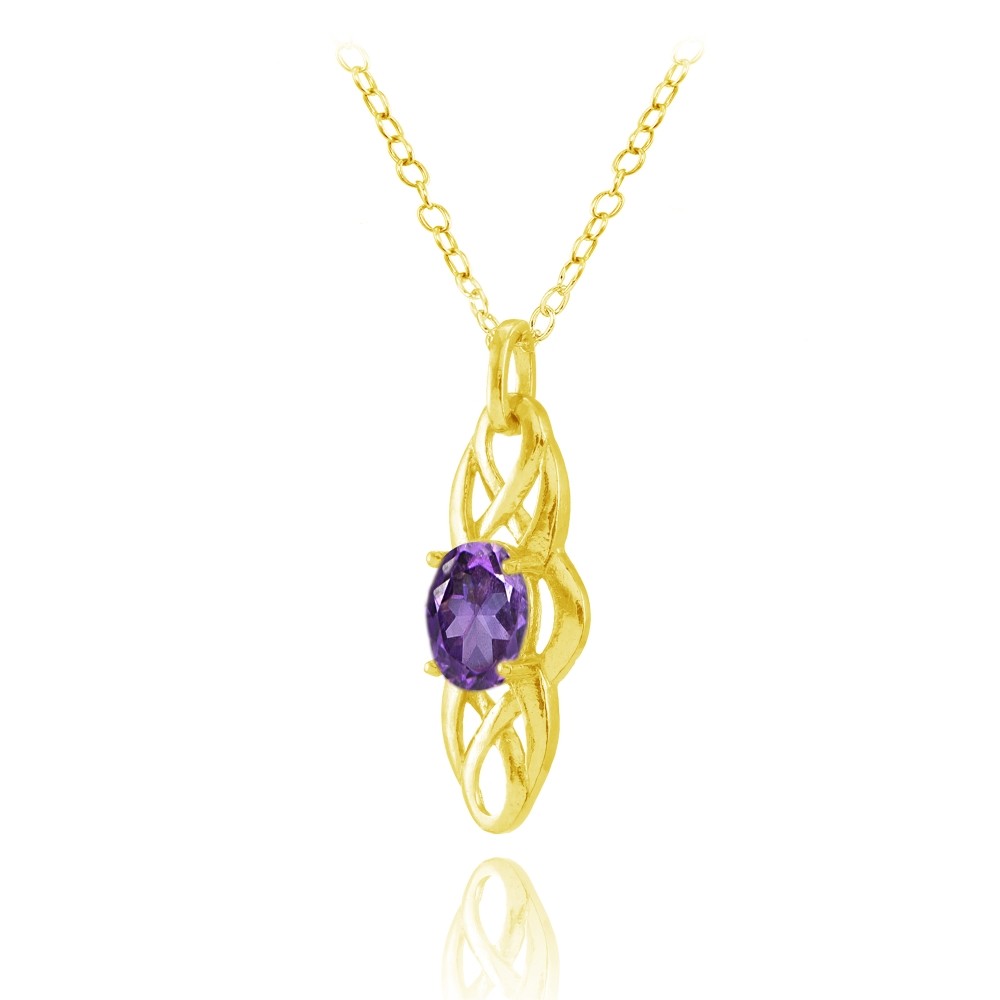 Celtic Knot Oval African Amethyst Drop Necklace in Gold Plated Sterling Silver