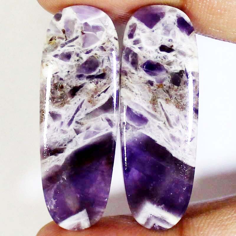 65.40 CT Natural Trapiche AMETHYST Pair Oval Cabochon Gemstone 14x41x6 mm BC-27