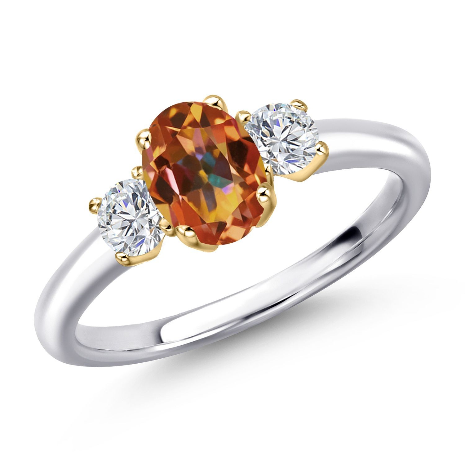 925 Silver and 10K Yellow Gold Ecstasy Mystic Topaz and Lab Grown Diamond