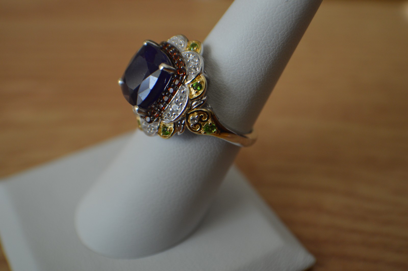 7.60ct Masoala Blue Sapphire/Multi Gem Ring Rhodium Plated over Fine Silver Sz 7