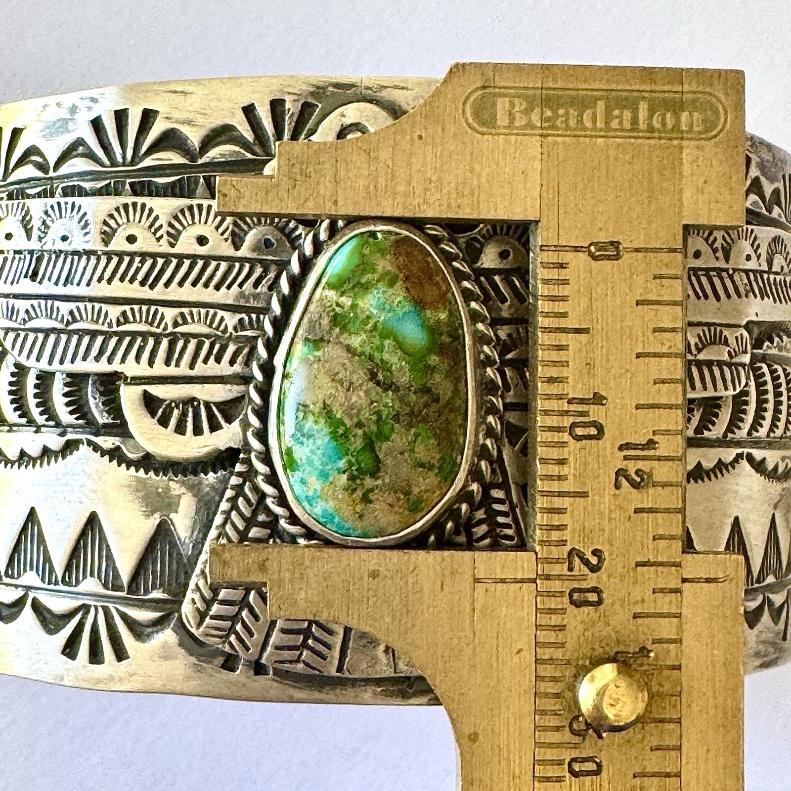 Wide Navajo Thunderbird Turquoise Cuff Bracelet 7in Charles Johnson 88g Stamped
