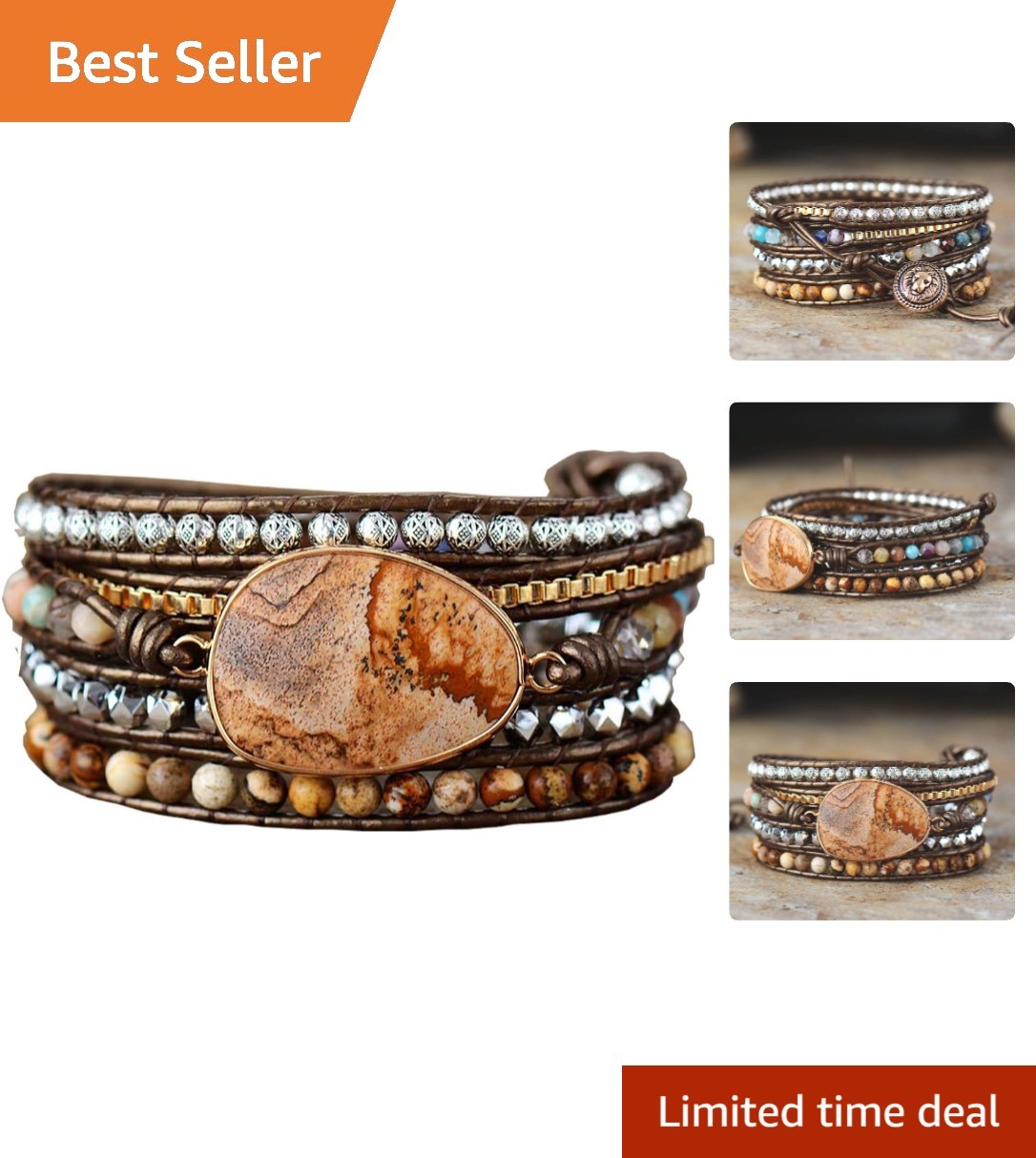 Luxury Handmade Gemstone Wrap Bracelet – Adjustable Bohemian Jewelry for Women