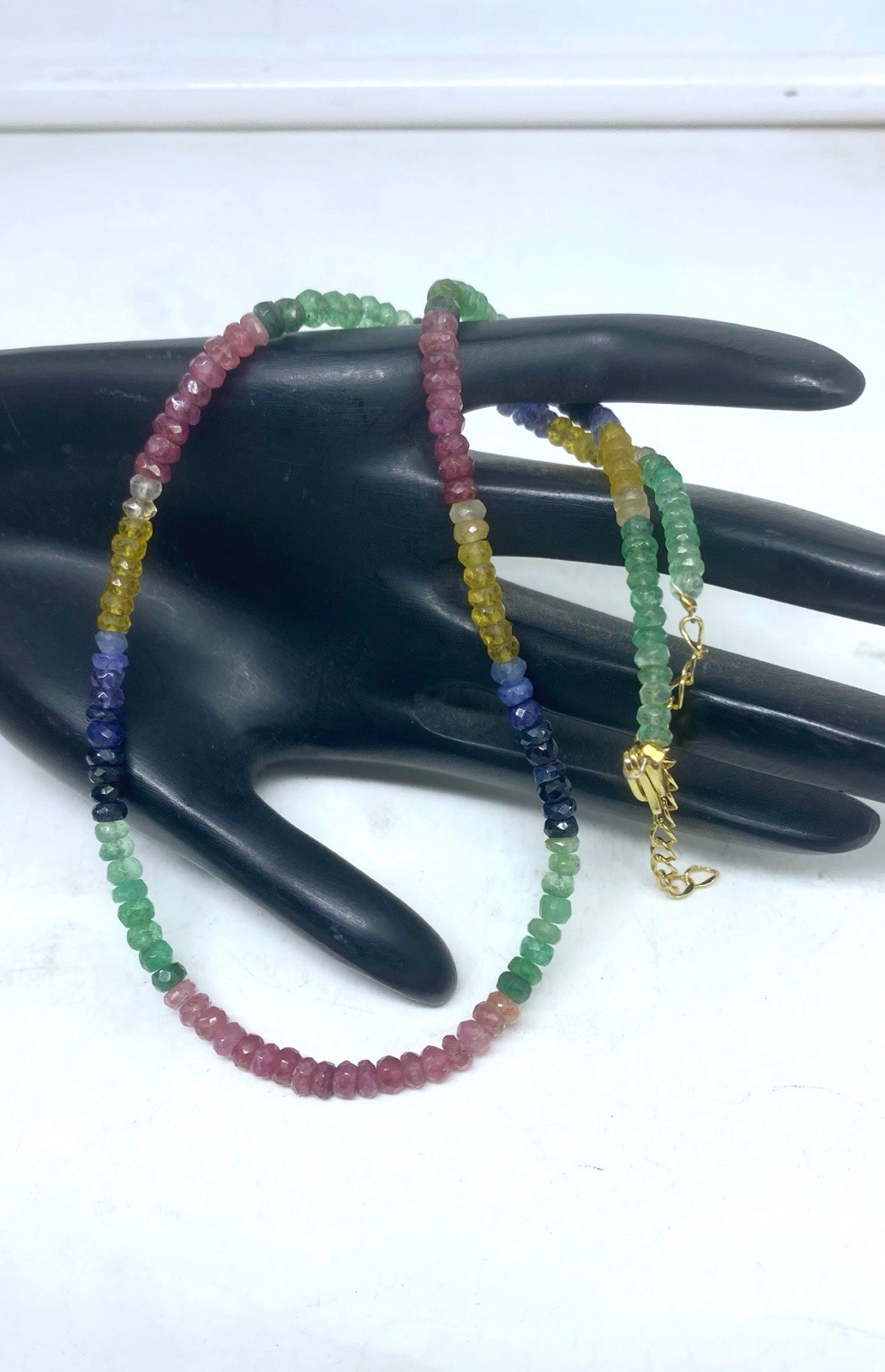 Elegant Multi Sapphire Necklace 20” 4-5mm Faceted Beads Gold Jewelry