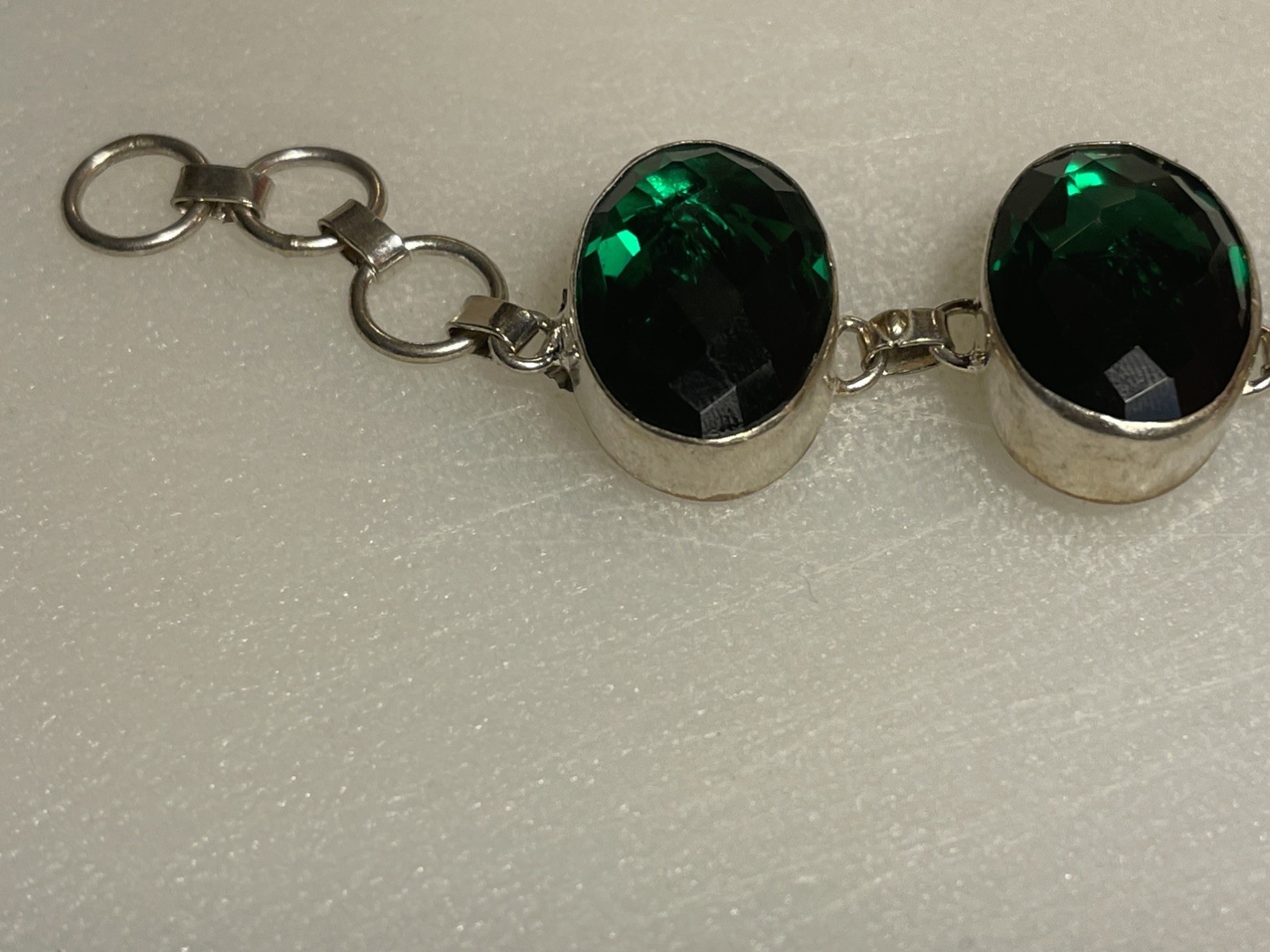 Vintage-Style Green Statement Link Bracelet – Stamped 925 50g untested