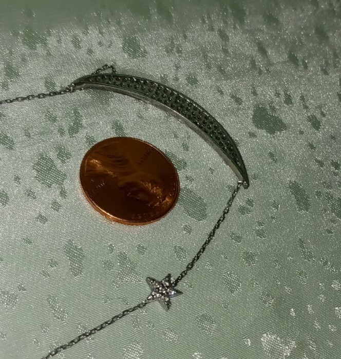 15″ MIDAS (925 Turkey) Sparkling Accented Moon & Floating Star Necklace Signed