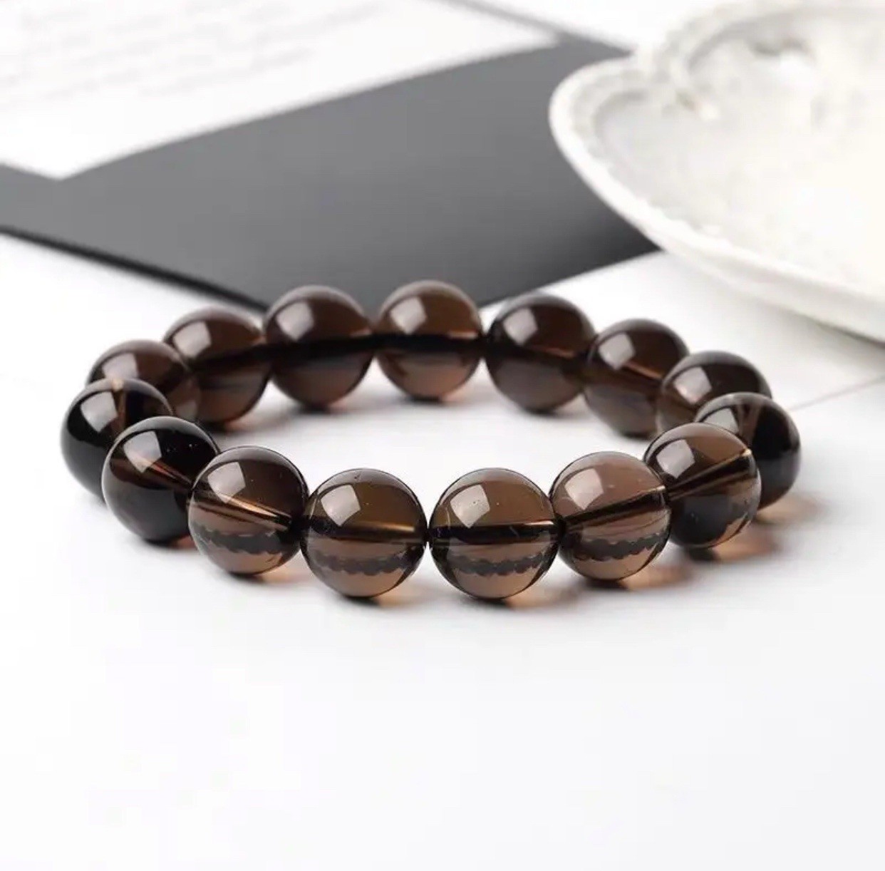 Natural Brazilian smoky quartz women’s bracelet 12mm