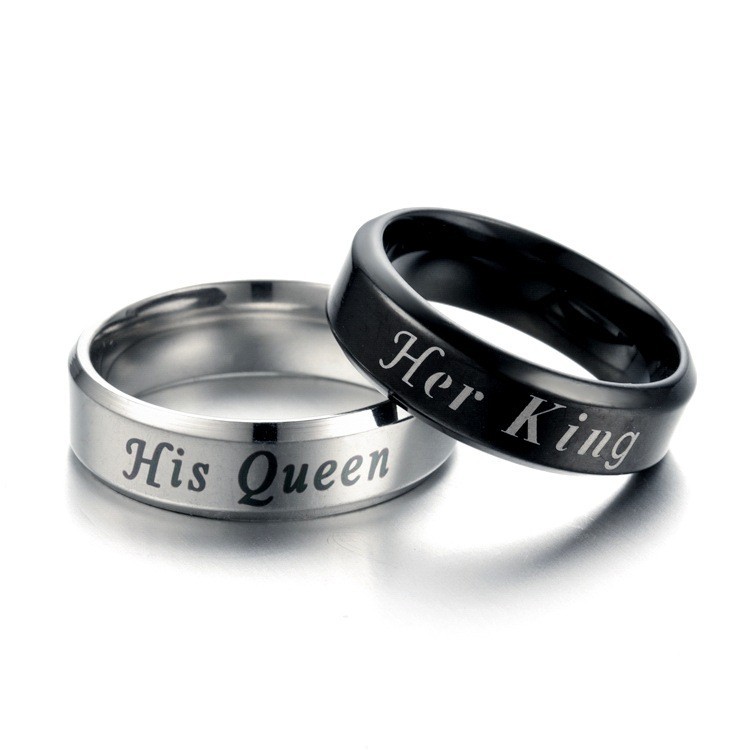8PCS Silver Black Stainess Steel His Queen Her King Couple Rings Set 6mm Width