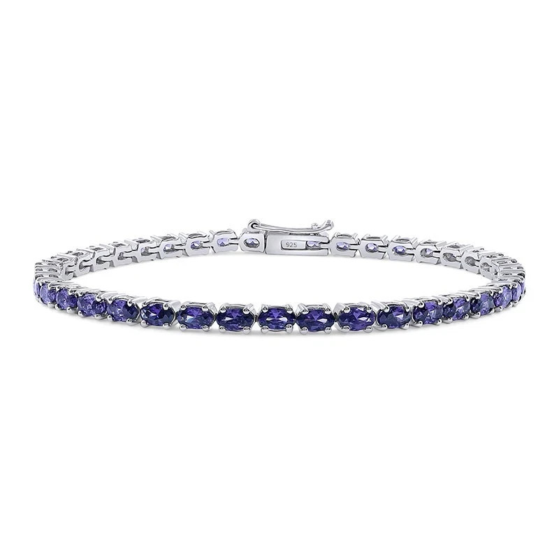 9Ct Lab Created Oval Cut Amethyst 14k White Gold Plated Tennis Bracelet 7.25″”