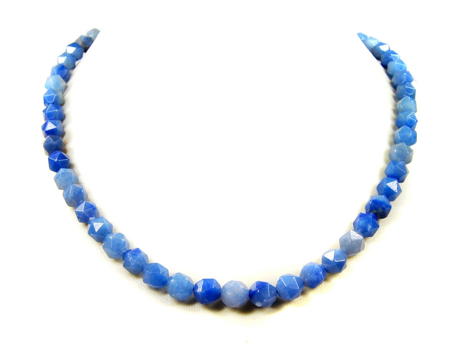 Fine Cut Blue Quartz Round Hexagon Cross Cut Gemstone Necklace