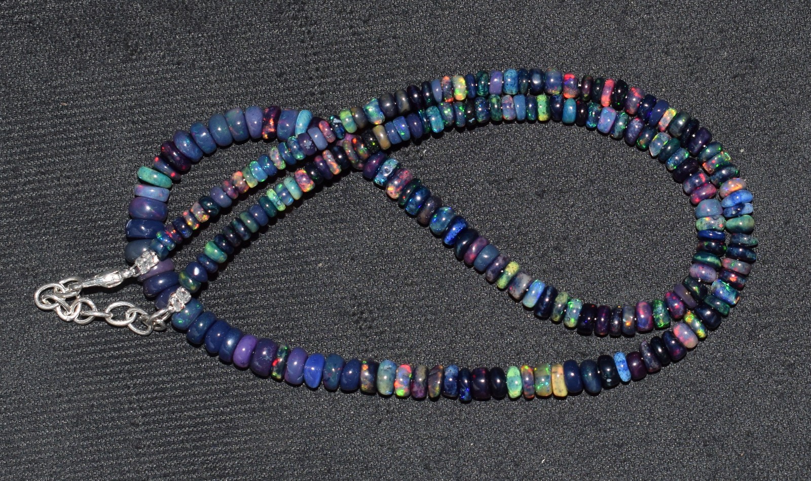 16”Natural Ethiopian Black Opal Welo Fire Opal Gemstone Beads Necklace AF0259