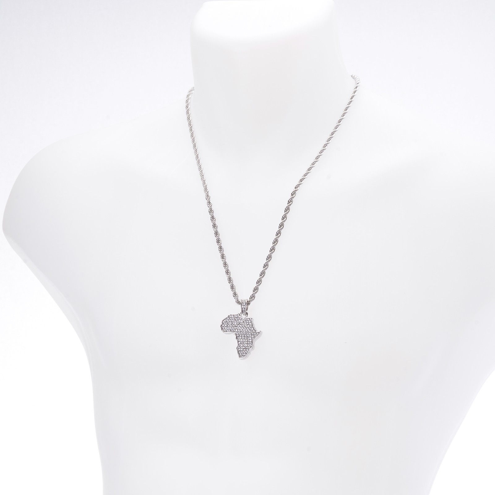 Men’s Hip Hop Silver Plated Iced African Map Pendant 24″ Chain Set HC 1126 S