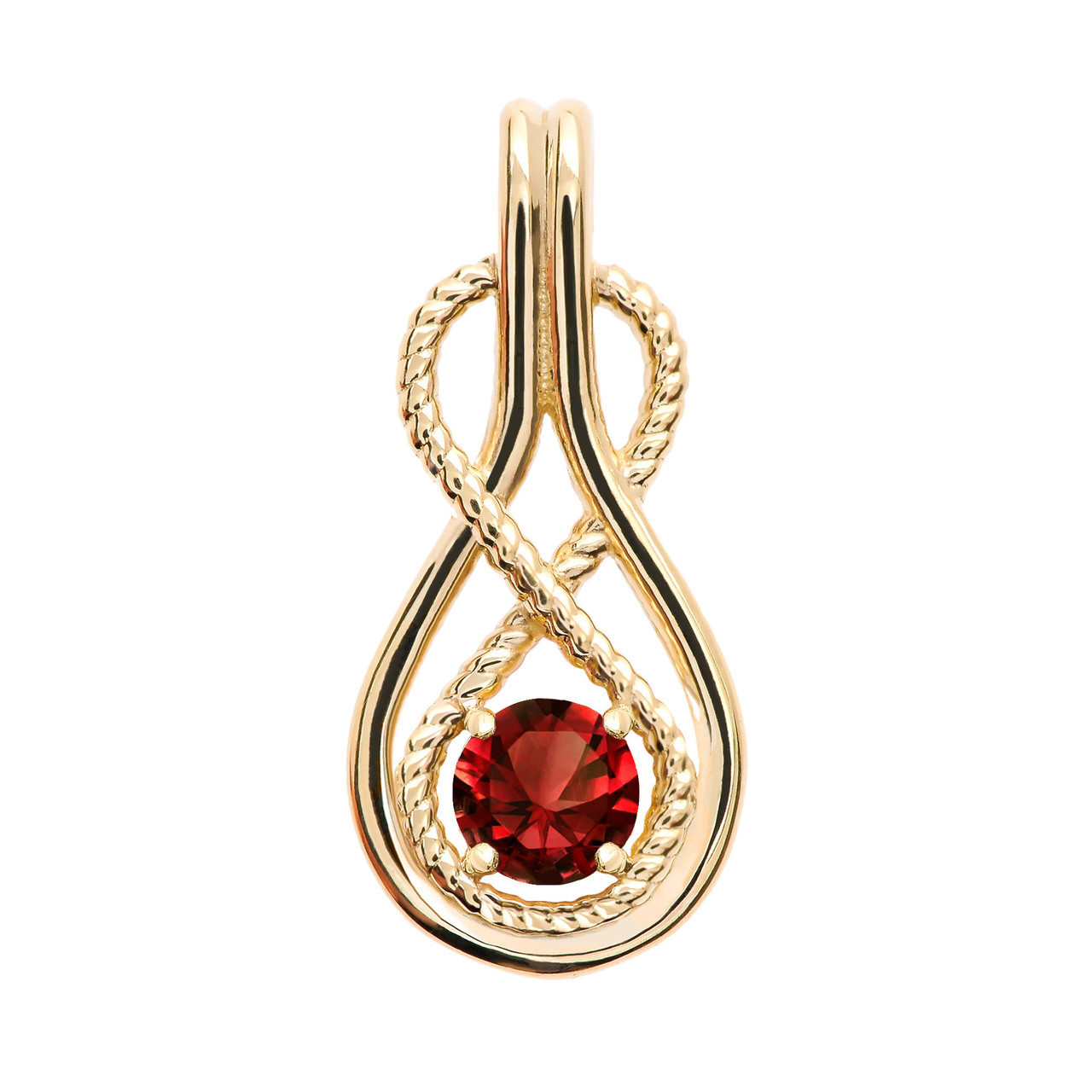 Infinity Rope January Birthstone Garnet Gold Pendant Necklace(Yellow/Rose/White)