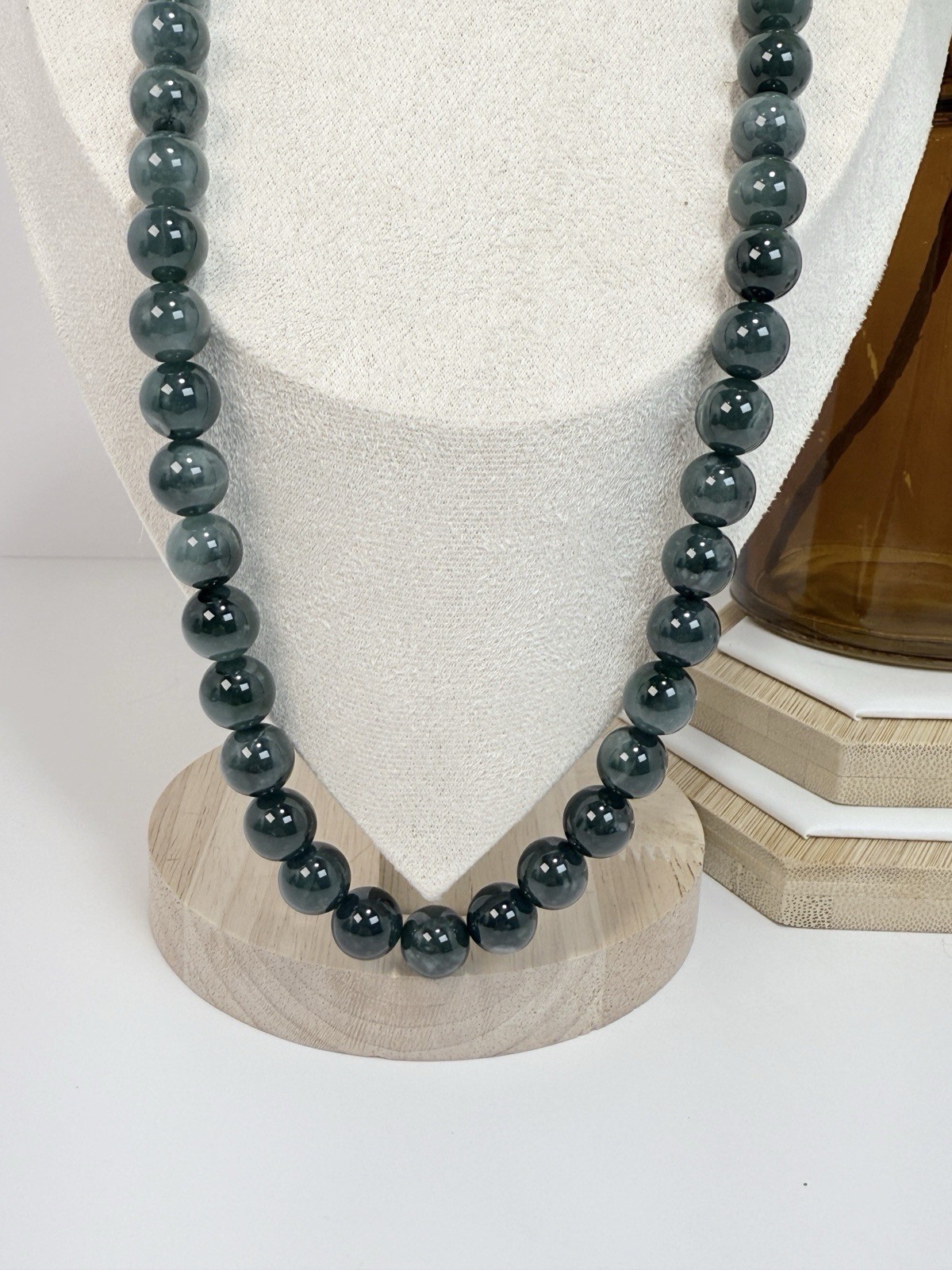 Blue Water Jade 26IN No Closure Bead Necklace 11.8MM