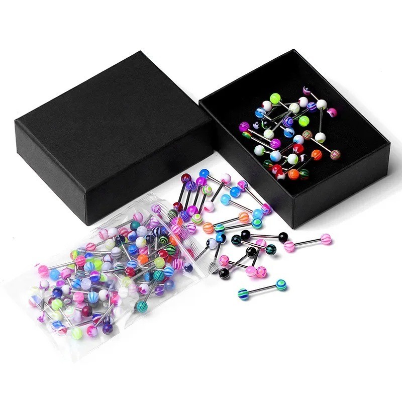 5-20 Pcs Lot 14g Tongue Rings Bar Balls Barbell Body Piercing Jewelry NEW