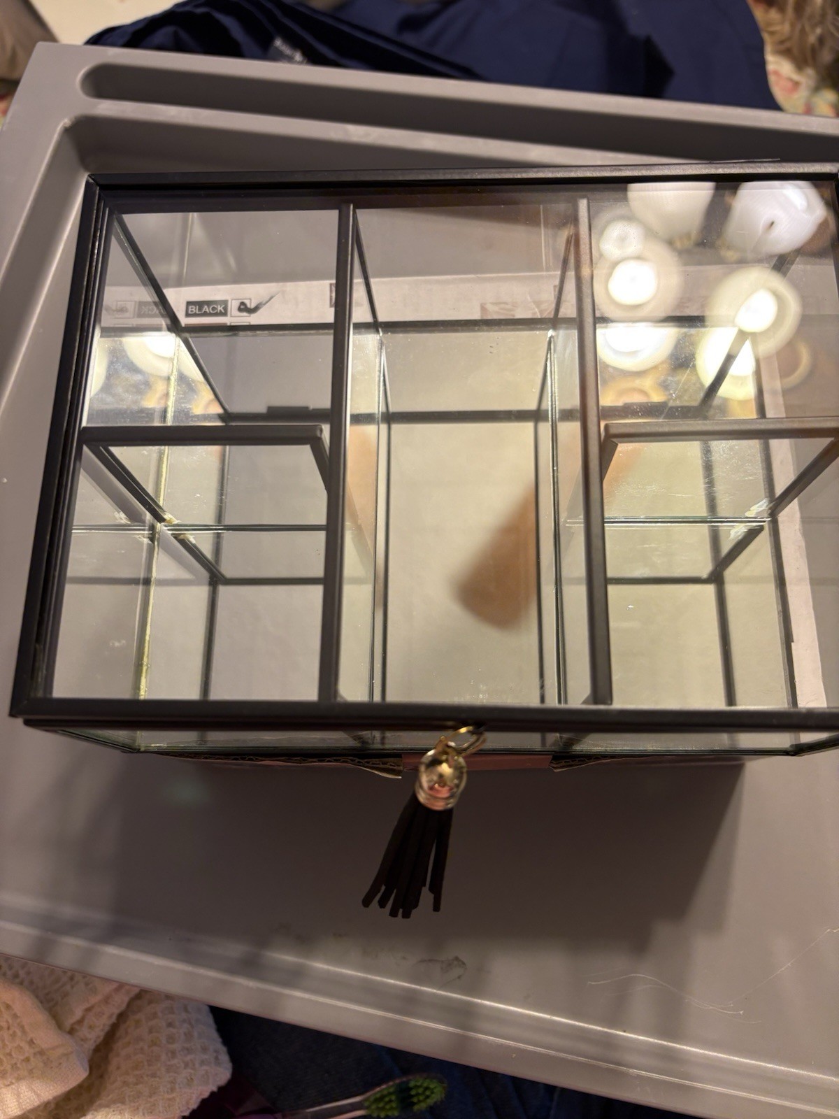 Glass Jewelry Box 5 Sections 7″x5″X 2.5″ New In Box. S 2