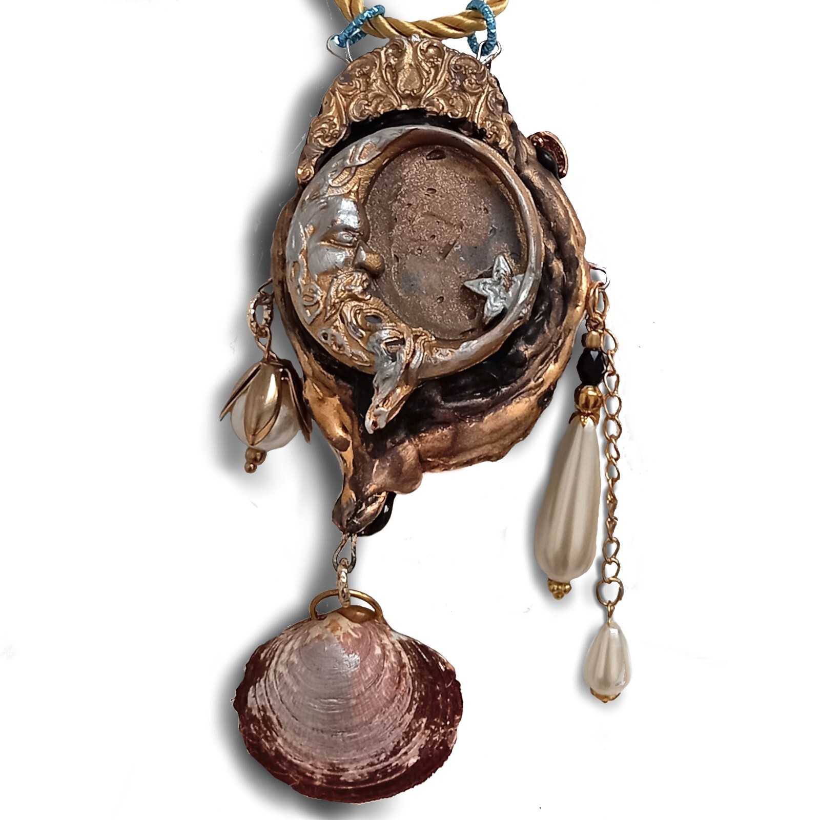 luxury jewelry gothic art deco nouveau necklace pendant woman moon shell beads 1