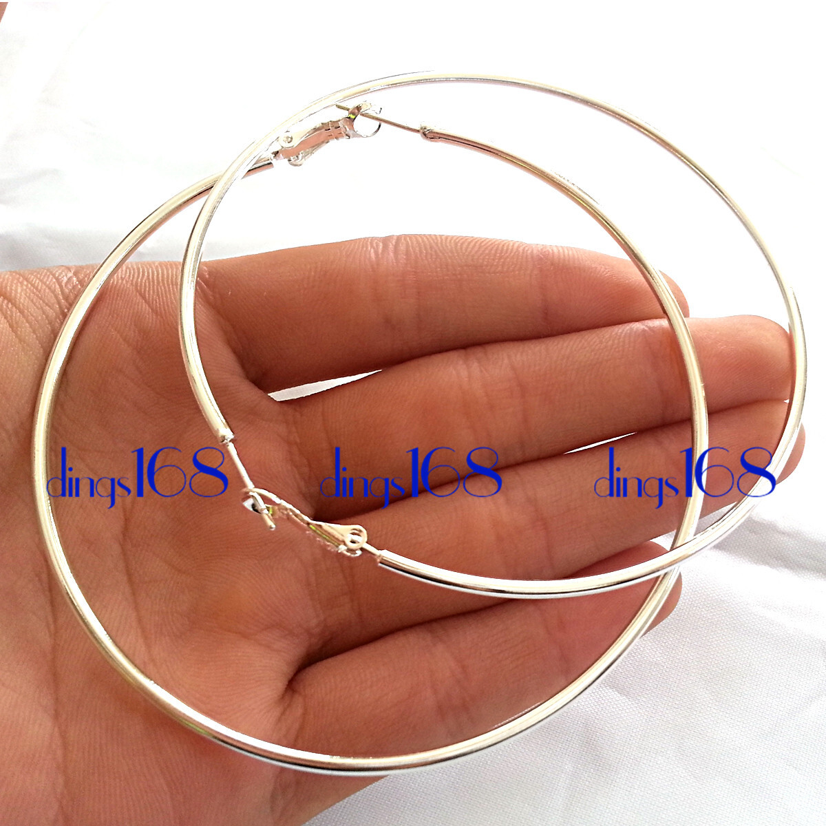 925 Sterling Silver Light-Weight 3.15inch Very Large Thin Tube Hoop Earrings R2F