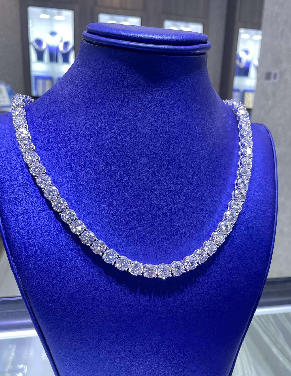 130Ct Lab Created Round Cut Diamond Womens Tennis Necklace 14K White Gold Plated