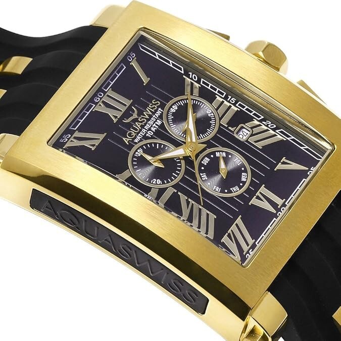 Aquaswiss 64XG008 Gold Tone Chronograph Tanc Men’s Black Dial Watch