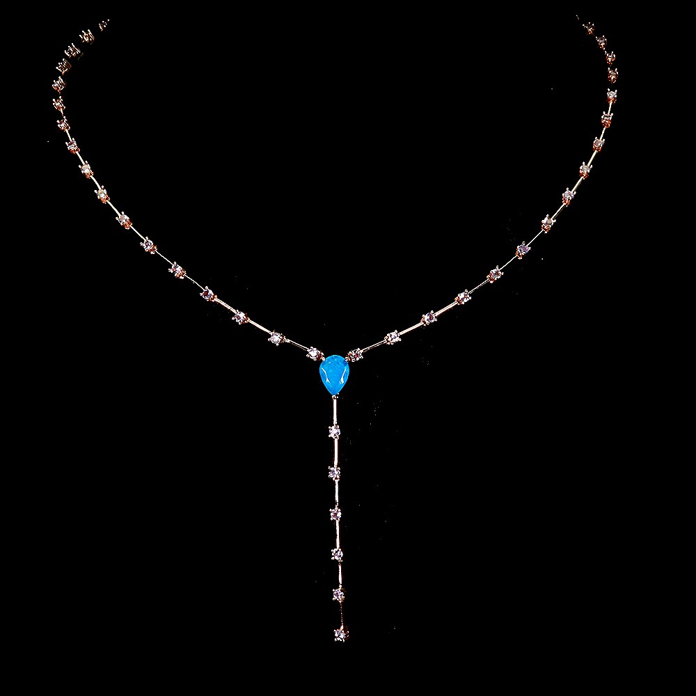 925 Sterling Silver Necklace Pear Blue Opal 8x6mm Tanzanite Gemstone Jewelry 17