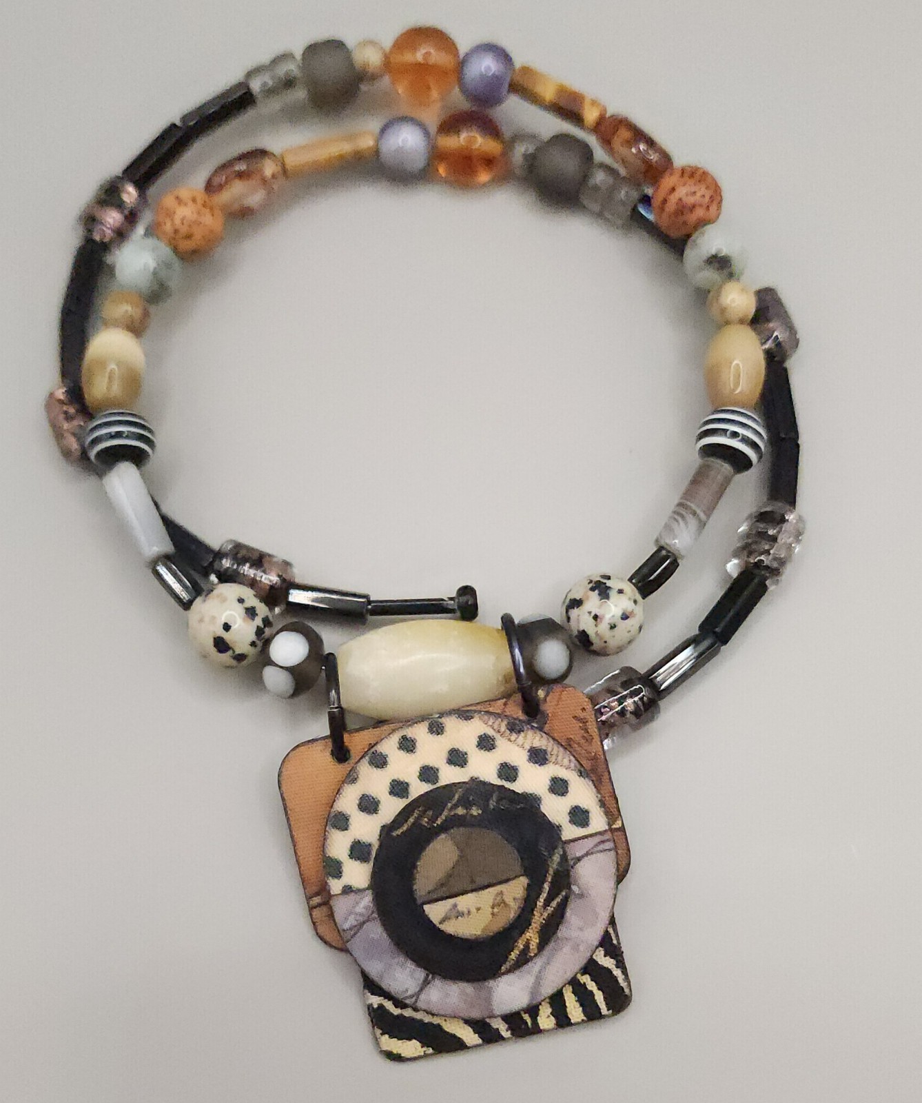 Suzanne Bellows Artisan Mixed Media Pendant Choker Necklace Memory Wire 22″