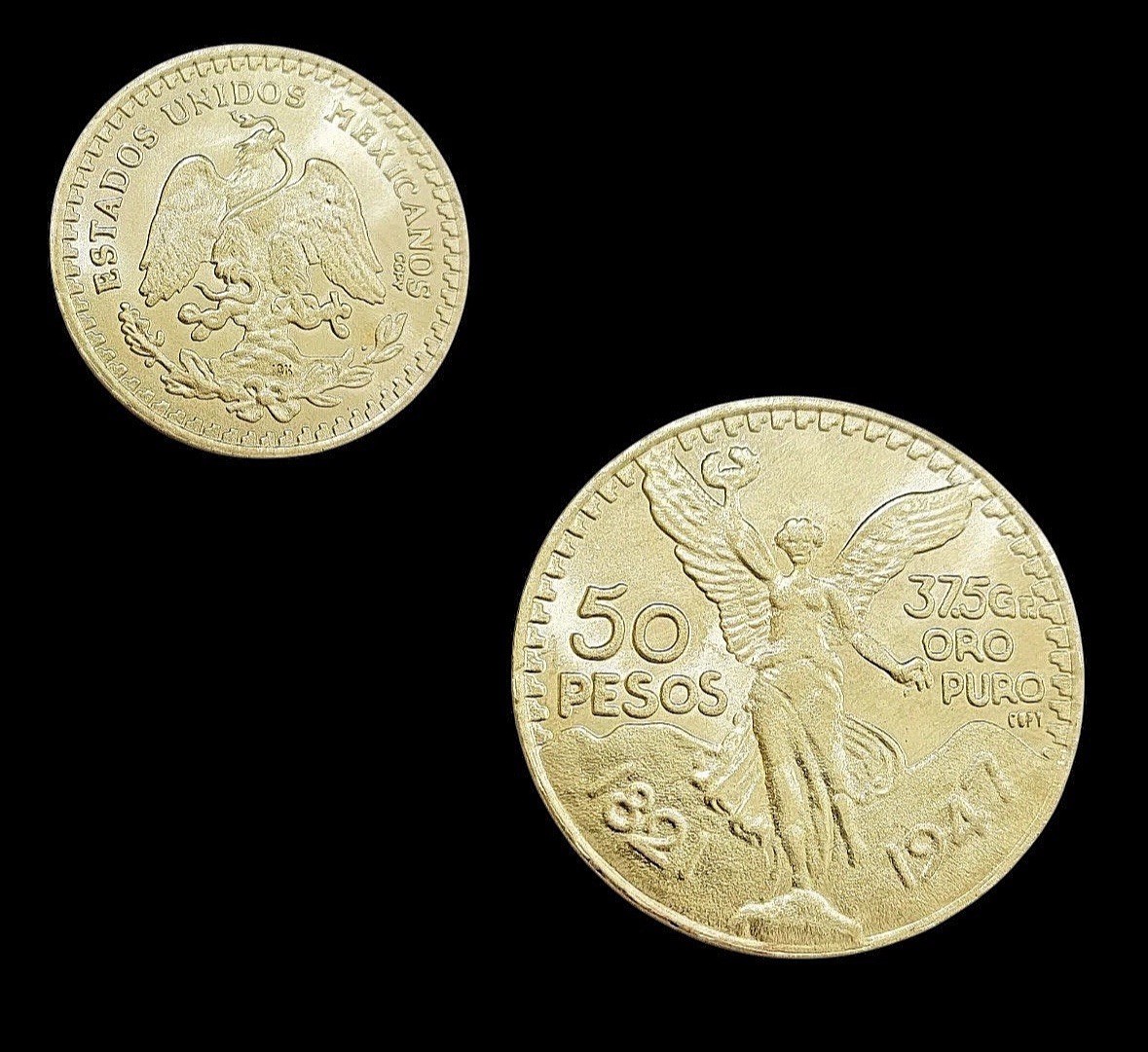 Centenario Coin Custom Solid Yellow 10k Gold 50 Pesos 1947 Mexico Mexican Coin