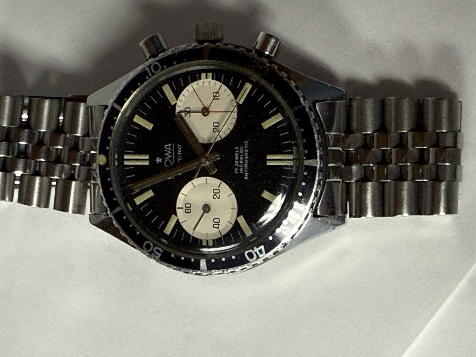 Vintage1968 Stowa Big Eye Chronograph Panda Valjoux 7733 Movement