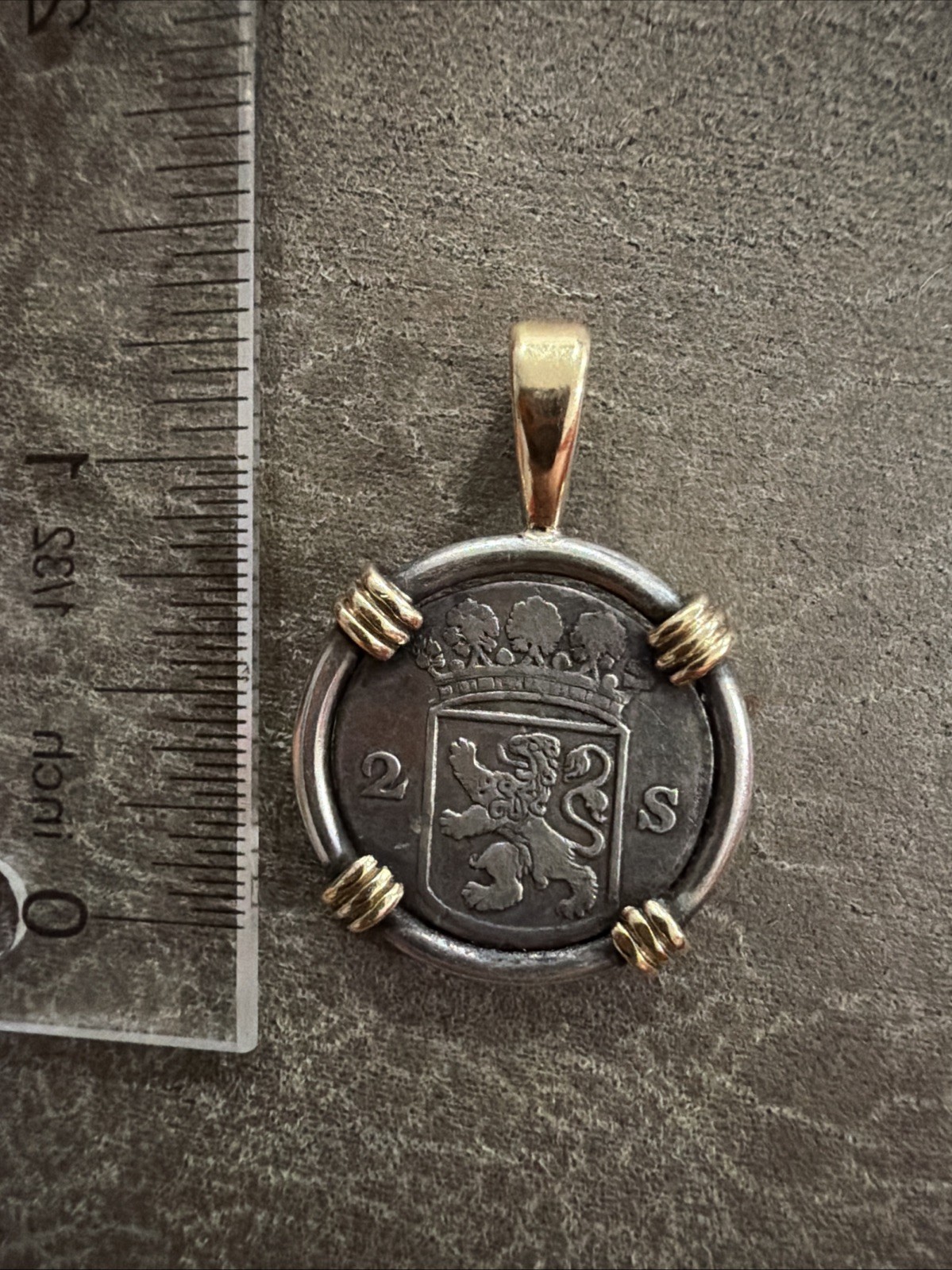 1758 Holland 2 Stuiver Silver Coin Pendant 925 Sterling Estate Vintage