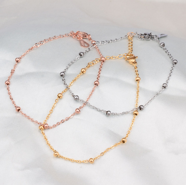10″ Stainless Steel 18K Rose Gold Silver Beads Foot Ankle Chain Anklet Gift PE10