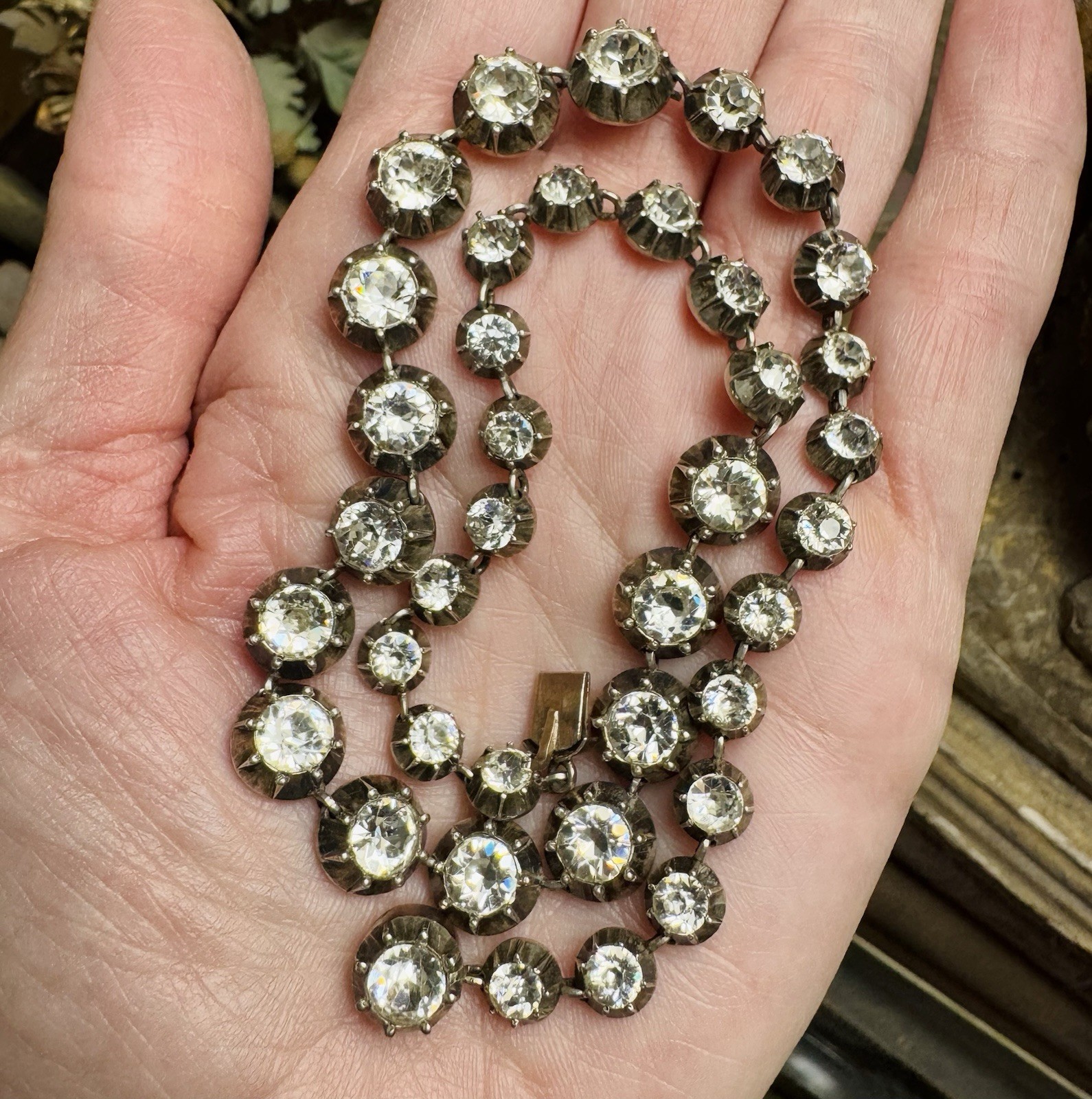 Antique Georgian Silver Paste Rivière Collar Necklace 15” Estate Rare Pre 1837
