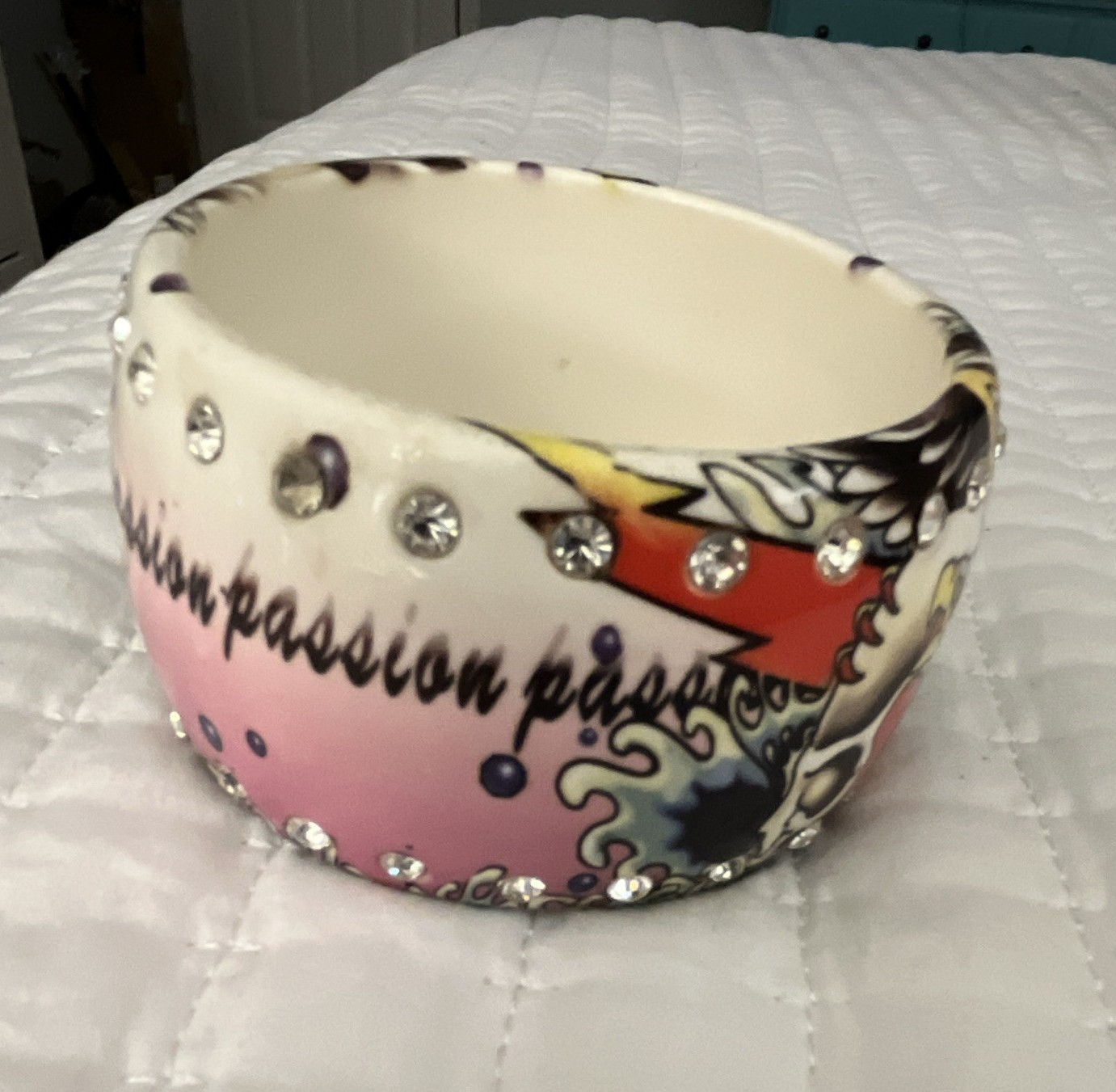 Stackable Multicolor Plastic Bangle Bracelet with Clear Round Rhinestones