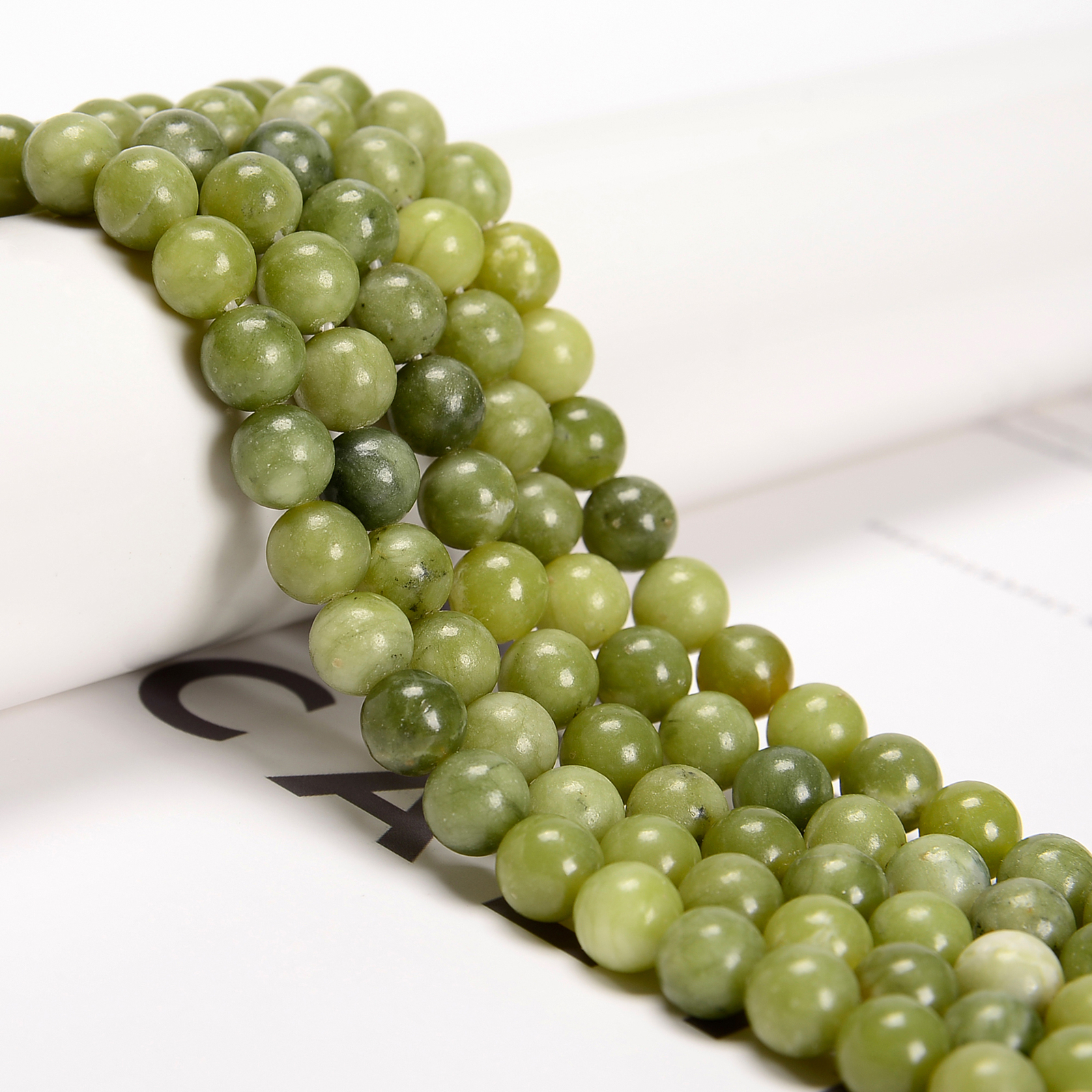 Natural Chinese Green Jade Smooth Round Beads Size 4mm – 12mm 15.5” Strand